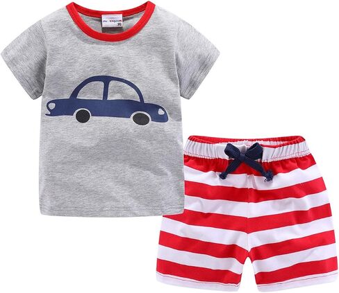 Littlespring Boys Outfits Summer Mottor Cartoon Patter in Saudi Arabia