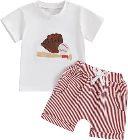 Toddler Baby Boys Baseball Outfits Embroidery Short Sleeve T Shirts and Plaid Shorts Set 2Pcs Summer Clothes Sets in Saudi Arabia