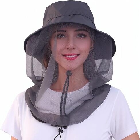Mosquito Head Net Hat - Sun Hat Bug Net for Head, Mosquito Hats with Hidden Netting and Neck Flap, for Gardening Beekeeper Fishing Hiking Safari, Men & Women Grey in Kuwait