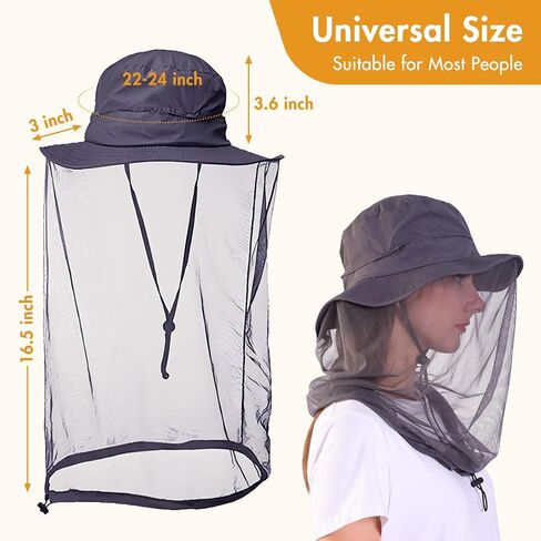 Mosquito Head Net Hat - Sun Hat Bug Net for Head, Mosquito Hats with Hidden Netting and Neck Flap, for Gardening Beekeeper Fishing Hiking Safari, Men & Women Grey in Kuwait