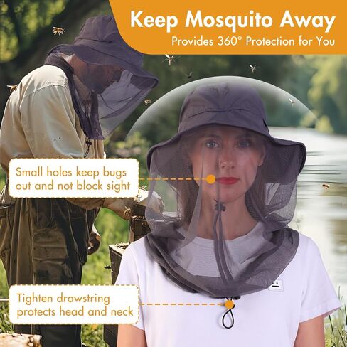 Mosquito Head Net Hat - Sun Hat Bug Net for Head, Mosquito Hats with Hidden Netting and Neck Flap, for Gardening Beekeeper Fishing Hiking Safari, Men & Women Grey in Kuwait