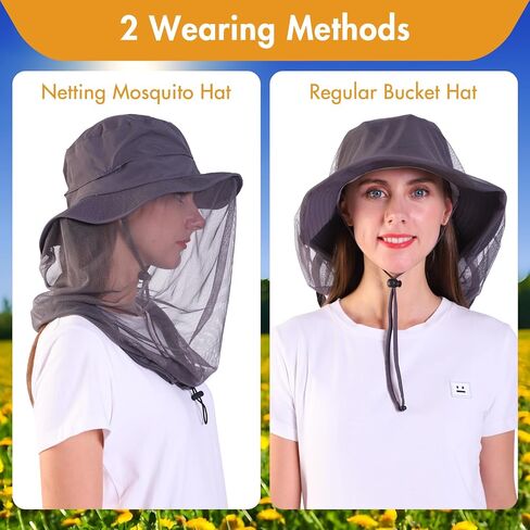 Mosquito Head Net Hat - Sun Hat Bug Net for Head, Mosquito Hats with Hidden Netting and Neck Flap, for Gardening Beekeeper Fishing Hiking Safari, Men & Women Grey in Kuwait