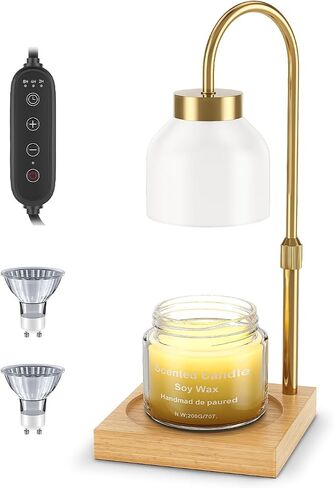 Candle Warmer Lamp with Timer - Upgraded Candle Warming Lamp with Dimmable, Adjustable Height - Electric Candle Burne Lamp for Any Size Jar Candles, Ideal Gift Choice (2 Bulbs Included) in Saudi Arabia