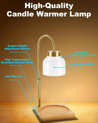 Candle Warmer Lamp with Timer - Upgraded Candle Warming Lamp with Dimmable, Adjustable Height - Electric Candle Burne Lamp for Any Size Jar Candles, Ideal Gift Choice (2 Bulbs Included) in Saudi Arabia