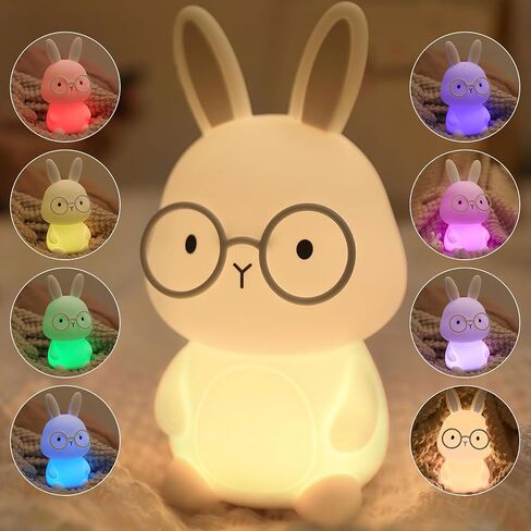 Bunny Nursery Night Light for Kids, 7-Color RGB Mode, 3-Level Brightness Warm Light Mode, Touch Control, 30Min Auto-Off Timer, Rechargeable Type-C, BPA-Free & Food-Grade Silicone, Easter Gift, Pink in Kuwait