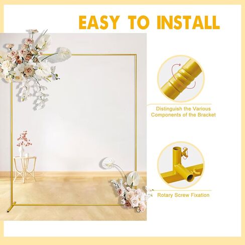 Gold Wedding Arch Backdrop Stand, 6.6FT*6.6FT Square Balloon and Flower Metal Aluminum Frame for Ceremony, Anniversary, Party, Baby Shower Photo Booth Decoration. in Kuwait