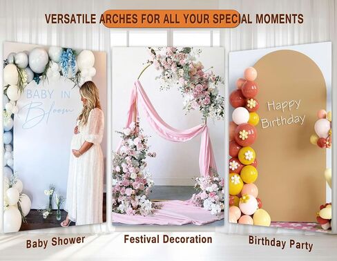 7.2FT Adjustable Balloon Party Arch Backdrop Stand and Double Sided Color Cover and 18LBS Water Weight Bag and Portable Storage Bag Set, Gold Metal Birthday Arch Backdrop Stand for Any Event Decor in Saudi Arabia