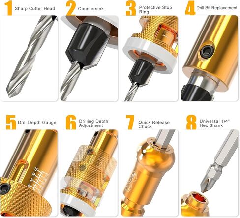 3pcs countersink bit pricket مع توقف عمق بت قابل للتعديل 1/4 "سداسي سداسي ، HSS M2 بتات مدببة 1/8" 9/64 " in Saudi Arabia