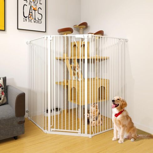 51" Extra Tall Cat Gate for Cats – 57.4" to 81" Extra Wide Cat Gate for Doorway,Auto Close 3-Panel Durable Pet Gate Indoor Use, Metal Dog Gate for Kitchens, Doorways & Stairs (White) in Saudi Arabia