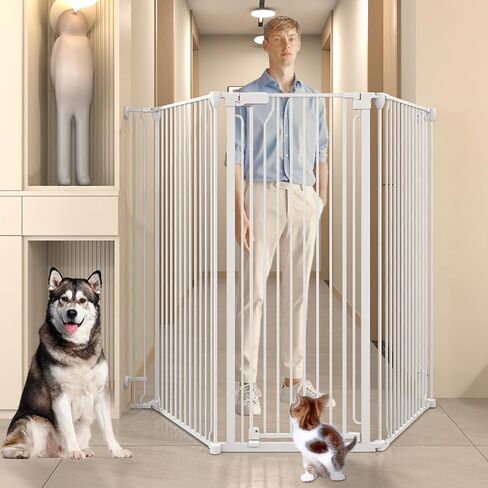 51" Extra Tall Cat Gate for Cats – 57.4" to 81" Extra Wide Cat Gate for Doorway,Auto Close 3-Panel Durable Pet Gate Indoor Use, Metal Dog Gate for Kitchens, Doorways & Stairs (White) in Saudi Arabia