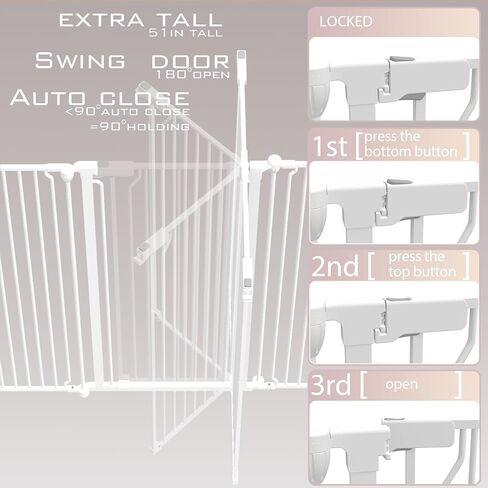 51" Extra Tall Cat Gate for Cats – 57.4" to 81" Extra Wide Cat Gate for Doorway,Auto Close 3-Panel Durable Pet Gate Indoor Use, Metal Dog Gate for Kitchens, Doorways & Stairs (White) in Saudi Arabia