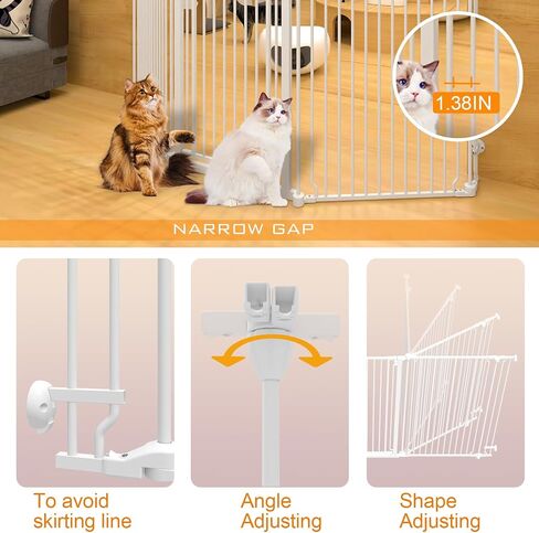 51" Extra Tall Cat Gate for Cats – 57.4" to 81" Extra Wide Cat Gate for Doorway,Auto Close 3-Panel Durable Pet Gate Indoor Use, Metal Dog Gate for Kitchens, Doorways & Stairs (White) in Saudi Arabia