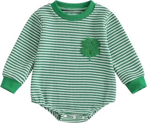 Visgogo Baby Sweatshirt Romper مخطط القلب/clover waffle St.Patrick يوم طويل الأكمام in Kuwait
