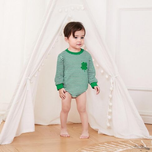 Visgogo Baby Sweatshirt Romper مخطط القلب/clover waffle St.Patrick يوم طويل الأكمام in Kuwait