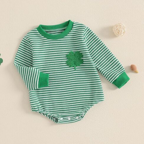 Visgogo Baby Sweatshirt Romper مخطط القلب/clover waffle St.Patrick يوم طويل الأكمام in Kuwait
