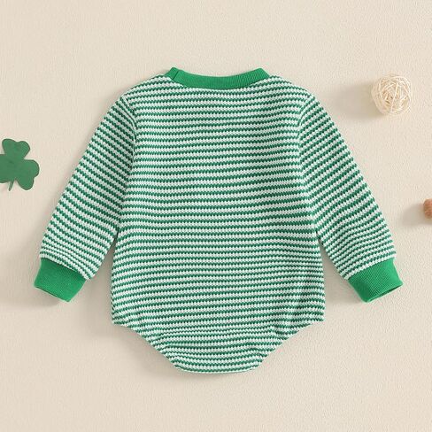 Visgogo Baby Sweatshirt Romper مخطط القلب/clover waffle St.Patrick يوم طويل الأكمام in Kuwait