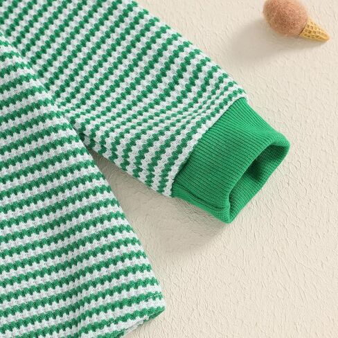 Visgogo Baby Sweatshirt Romper مخطط القلب/clover waffle St.Patrick يوم طويل الأكمام in Kuwait