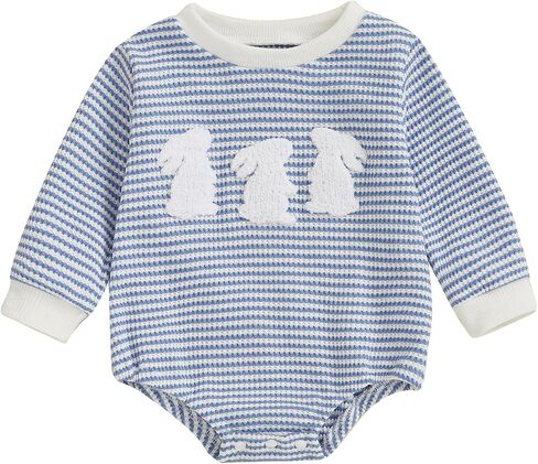 Visgogo Baby Sweatshirt Romper مخطط القلب/clover waffle St.Patrick يوم طويل الأكمام in Kuwait