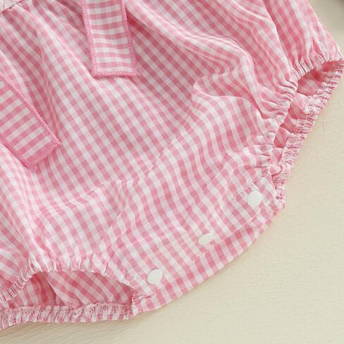 Newborn Baby Girl Summer Outfit Bow Smocked Bubble Romper Doll Collar Plaid Bodysuit Fly Sleeve Jumpsuit Clothes in Saudi Arabia