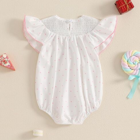 Baby Girls Birthday Bubble Romper Cap Sleeve Cake Embroidery Smocked Ruffle Bodysuit Outfits in Kuwait