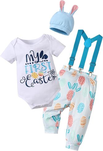 Baby Boy My 1st Easter Outfit 3Pcs Baby Eater Outfit Romper,Suspender Pants with Hat in Saudi Arabia