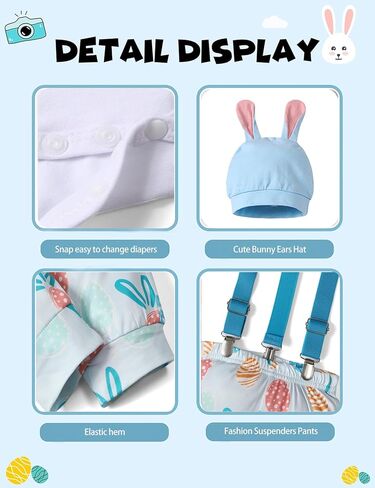 Baby Boy My 1st Easter Outfit 3Pcs Baby Eater Outfit Romper,Suspender Pants with Hat in Saudi Arabia