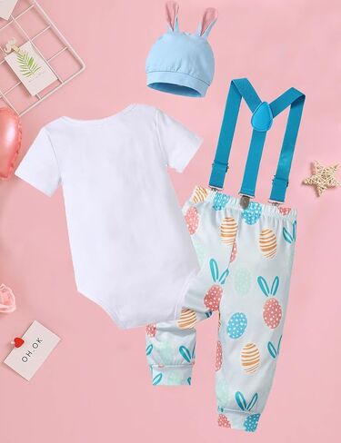 Baby Boy My 1st Easter Outfit 3Pcs Baby Eater Outfit Romper,Suspender Pants with Hat in Saudi Arabia