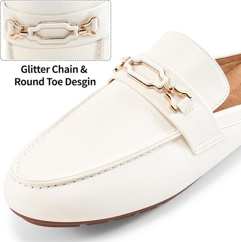 Ablanczoom Mules for Women Flat Shoes: Comfortable Slip on Flats for Womens Mule Metal Chain Backless Loafers Business Casual Shoe in Kuwait