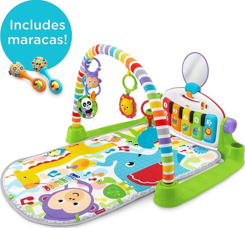 Fisher-Price Baby Playmat Kick & Play Piano Gym with Musical and Sensory Toys for Newborn to Toddler, Navy Fawn & Portable Baby Chair Sit-Me-Up Floor Seat with Developmental Toys in Kuwait