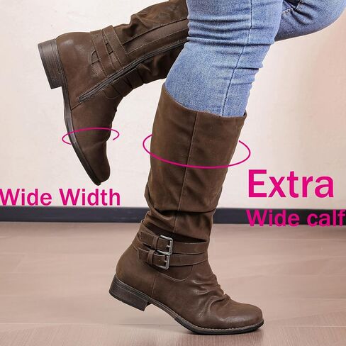 Women's Extra Wide Calf Knee High Boots. | Wide Width, Round Toe, Slouchy Design, Block Heel. in Saudi Arabia