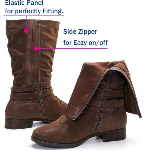 Women's Extra Wide Calf Knee High Boots. | Wide Width, Round Toe, Slouchy Design, Block Heel. in Saudi Arabia