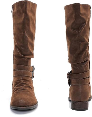Women's Extra Wide Calf Knee High Boots. | Wide Width, Round Toe, Slouchy Design, Block Heel. in Saudi Arabia