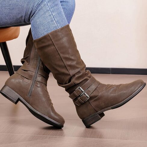 Women's Extra Wide Calf Knee High Boots. | Wide Width, Round Toe, Slouchy Design, Block Heel. in Saudi Arabia