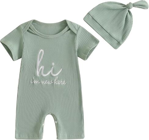 ZAXARRA Newborn Gender Neutral Summer Clothes Letter Print Round Neck Short Sleeve Romper Jumpsuit Baby Coming Home Outfit in Saudi Arabia