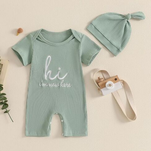 ZAXARRA Newborn Gender Neutral Summer Clothes Letter Print Round Neck Short Sleeve Romper Jumpsuit Baby Coming Home Outfit in Saudi Arabia