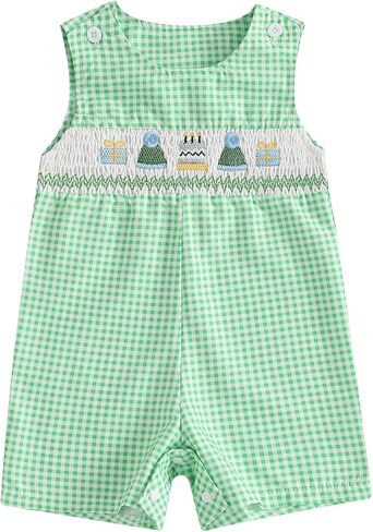 Newborn Baby Boy First Birthday outfit Baseball Embroidery Sleeveless Romper Bubble Plaid Bodysuit Summer Clothes in Saudi Arabia