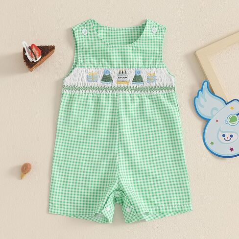 Newborn Baby Boy First Birthday outfit Baseball Embroidery Sleeveless Romper Bubble Plaid Bodysuit Summer Clothes in Saudi Arabia