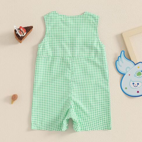 Newborn Baby Boy First Birthday outfit Baseball Embroidery Sleeveless Romper Bubble Plaid Bodysuit Summer Clothes in Saudi Arabia