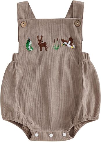 Infant Baby Hunting Clothes Duck Deer Embroidery Sleeveless Corduroy Romper Camo Overalls Vintage Baby Boy Clothes in Saudi Arabia