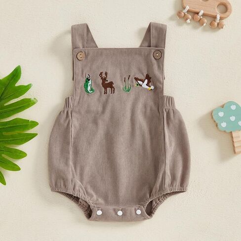 Infant Baby Hunting Clothes Duck Deer Embroidery Sleeveless Corduroy Romper Camo Overalls Vintage Baby Boy Clothes in Saudi Arabia