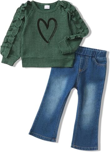 Baby Toddler Girl Clothes Outfits Kids Sweatshirt Jeans Set Denim Pants Little Girls Clothes Toddler Outfit for Girls in Kuwait
