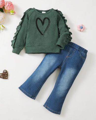 Baby Toddler Girl Clothes Outfits Kids Sweatshirt Jeans Set Denim Pants Little Girls Clothes Toddler Outfit for Girls in Kuwait