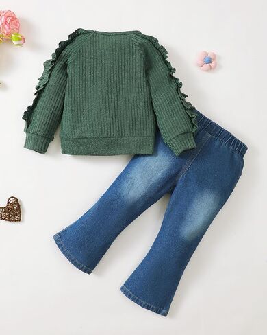 Baby Toddler Girl Clothes Outfits Kids Sweatshirt Jeans Set Denim Pants Little Girls Clothes Toddler Outfit for Girls in Kuwait