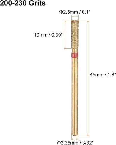 HARFINGTON 5pcs 325-400 Grits Diamond Grinding Bit 1.35mm Cylinder Head 2.35mm Shank 5mm Length Titanium Plated Stone Sanding Drill Bits Rotary Tool for Nails Grinding Polishing in Kuwait