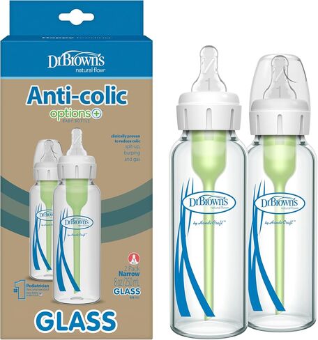 Dr. Brown's Natural Flow Anti-Colic Options+ Narrow Glass Baby Bottle 4 oz/120 mL & Travel and Storage Baby Bottle Caps for Natural Flow and Options+ Baby Bottles - 3-Pack in Saudi Arabia