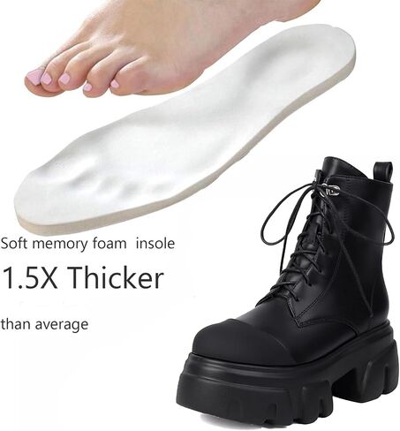 Women's Leather Black Platform Dressy Combat Boots Lightweight Gothic Round Toe Zipper Block Chunky Heel Lug Sole Lace Up Goth Ankle Boots in Kuwait