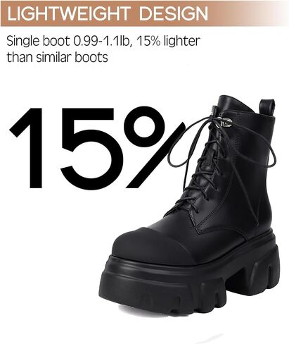 Women's Leather Black Platform Dressy Combat Boots Lightweight Gothic Round Toe Zipper Block Chunky Heel Lug Sole Lace Up Goth Ankle Boots in Kuwait