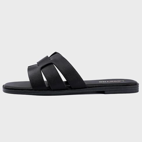 Flat Sandals for Women 2025 Dressy Summer Leather Slides with Square Open Toe in Kuwait