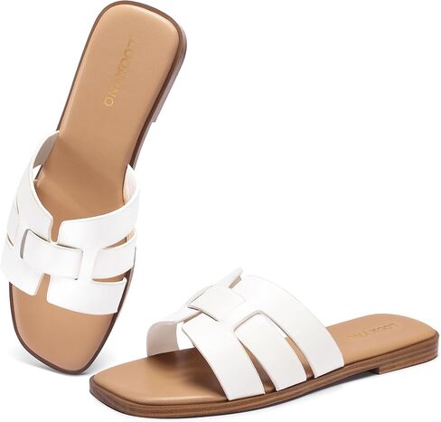 Flat Sandals for Women 2025 Dressy Summer Leather Slides with Square Open Toe in Kuwait