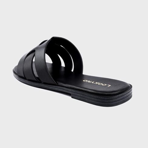 Flat Sandals for Women 2025 Dressy Summer Leather Slides with Square Open Toe in Kuwait
